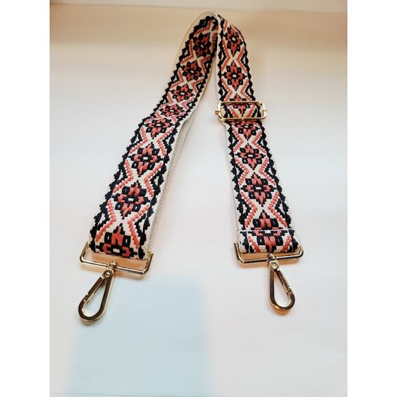 Boho Aztec Embroidered Purse Strap Replacement Crossbody Adjustable Coral Black - Picture 8 of 8